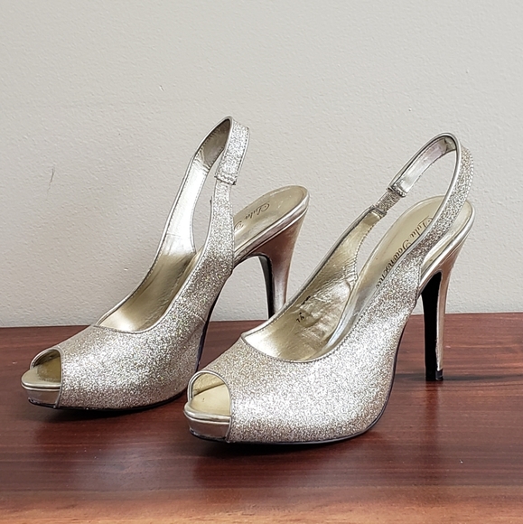 Lulu Townsend Gold Glittery Peep Toe Heels - Picture 3 of 8